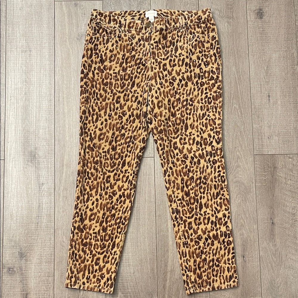 Chicos Leopard Print Pants Full Figured Size 2